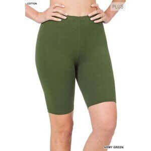 Zenana Plus‎ Size 1X Army Green Cotton Bike Shorts Stretchy & Comfy
